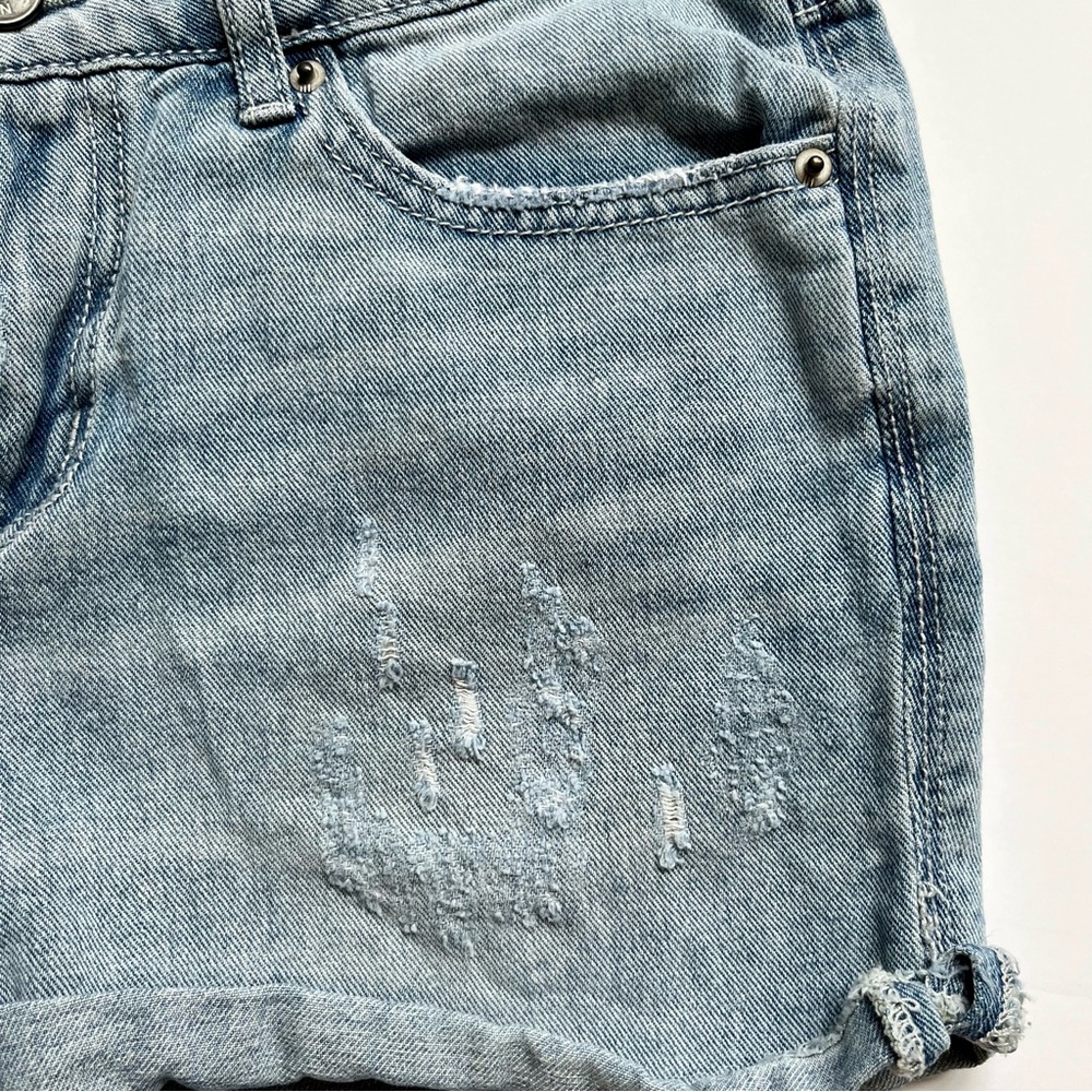 Denim Ripped Light Blue Mid Rise Shorties - Picture 4 of 8